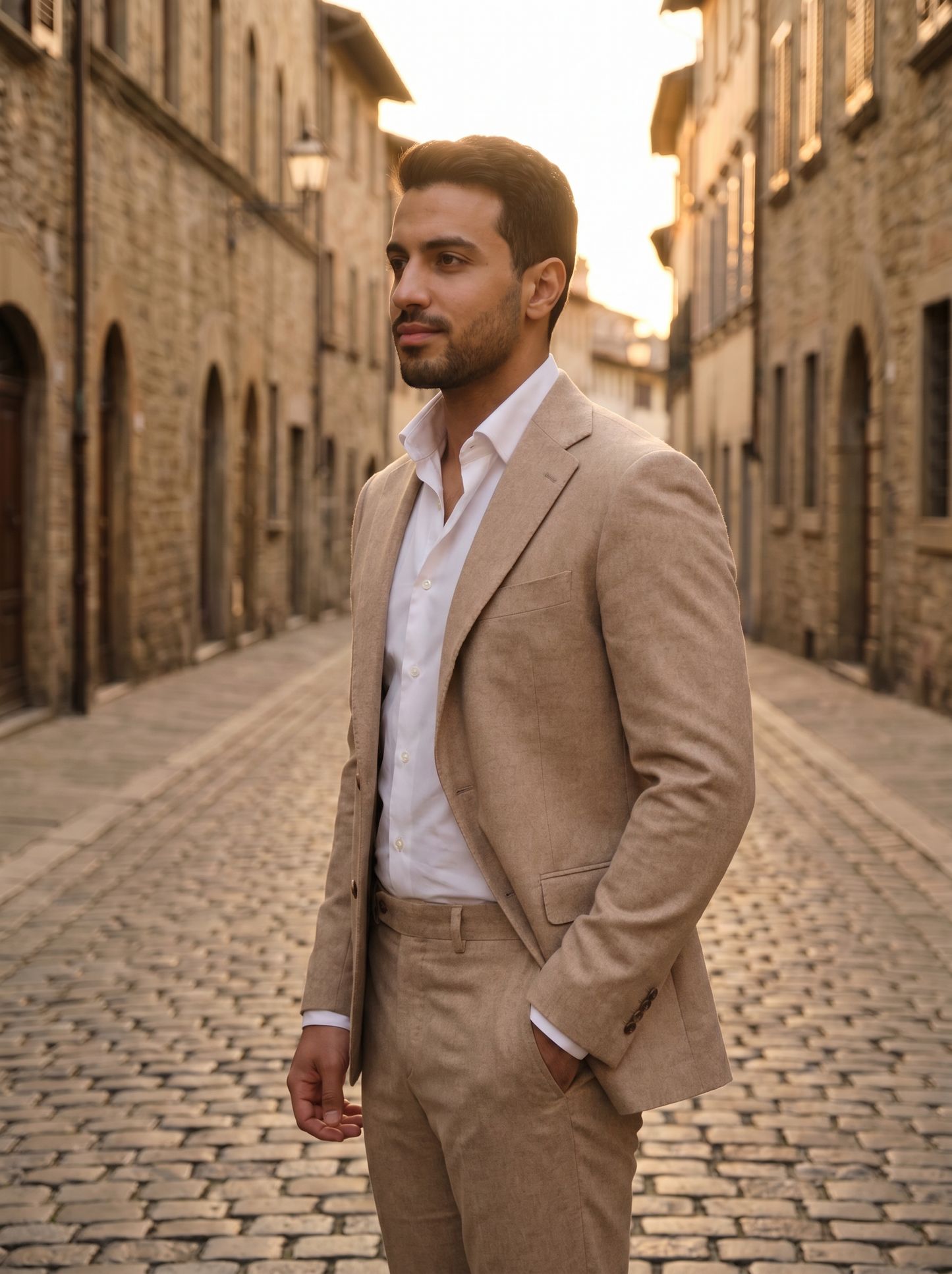 Sand Wool Groomsmen Suit — Custom Made to Measure - side view