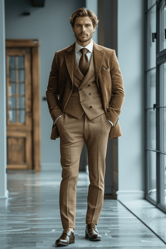 Sand Velvet Graduation Suit — Custom Made to Measure
