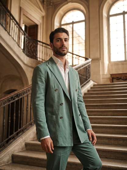 Seafoam Cotton Double Breasted Suit — Custom Made to Measure - front view