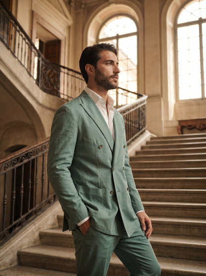 Seafoam Cotton Double Breasted Suit — Custom Made to Measure - side view