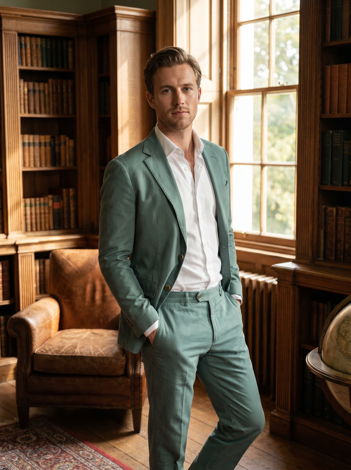 Seafoam Cotton Groomsmen Suit — Custom Made to Measure - front view