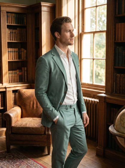 Seafoam Cotton Groomsmen Suit — Custom Made to Measure - side view