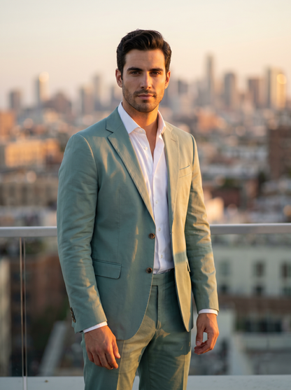 Seafoam Cotton Suit — Custom Made to Measure - front view