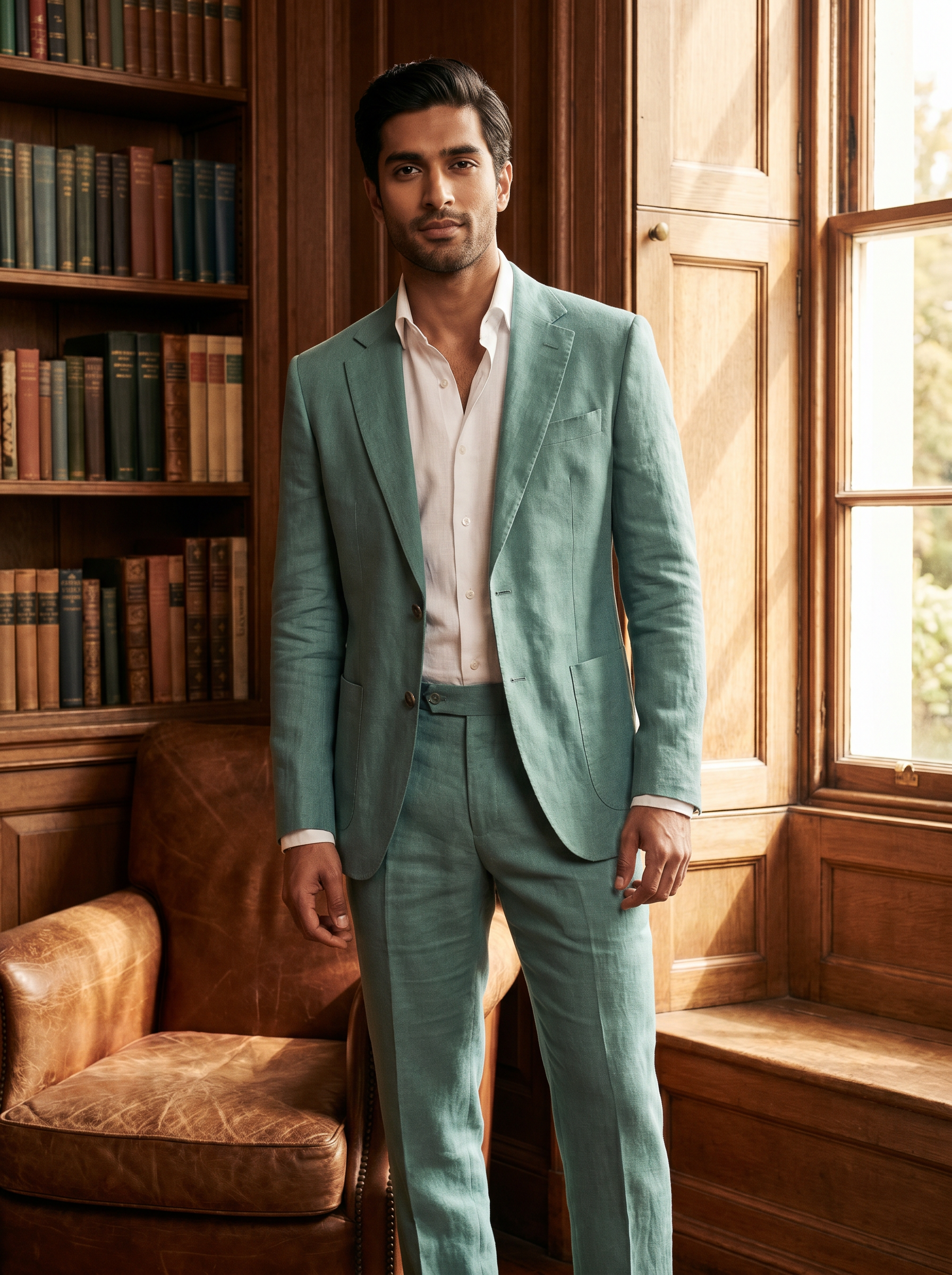 Seafoam Linen Groomsmen Suit — Custom Made to Measure - front view