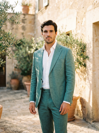 Seafoam Linen Suit — Custom Made to Measure - front view
