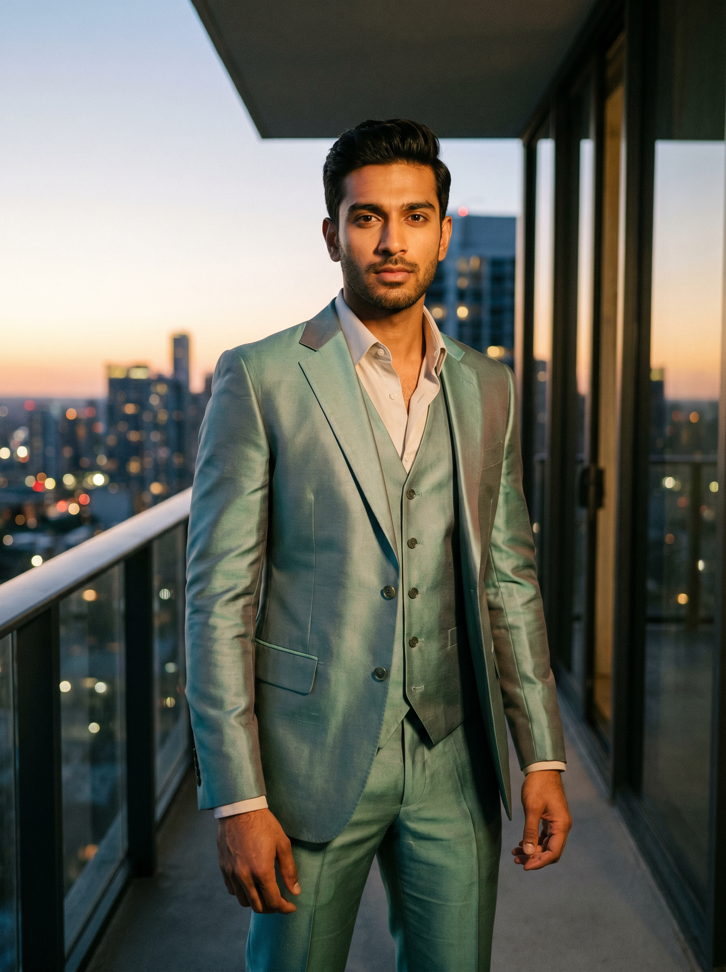Seafoam Silk Blend 3-Piece Suit — Custom Made to Measure - front view