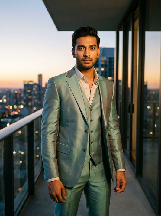 Seafoam Silk Blend 3-Piece Suit — Custom Made to Measure - front view