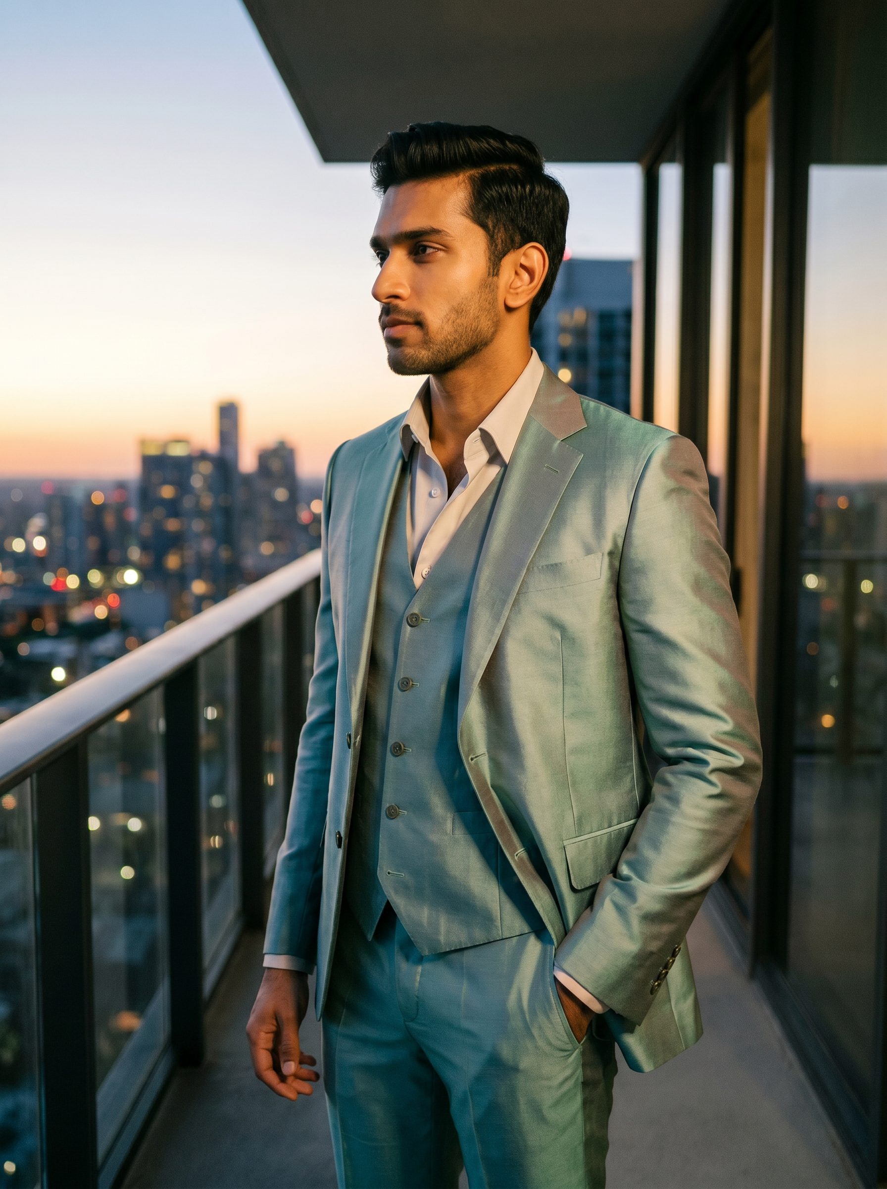 Seafoam Silk Blend 3-Piece Suit — Custom Made to Measure - side view