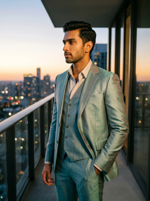 Seafoam Silk Blend 3-Piece Suit — Custom Made to Measure — 2