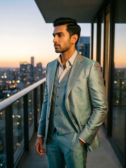 Seafoam Silk Blend 3-Piece Suit — Custom Made to Measure - side view