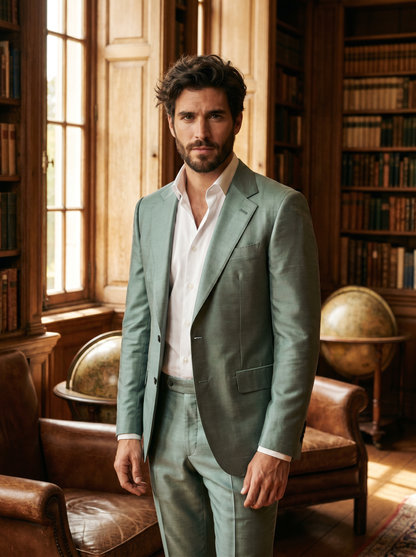 Seafoam Silk Blend Suit — Custom Made to Measure - front view