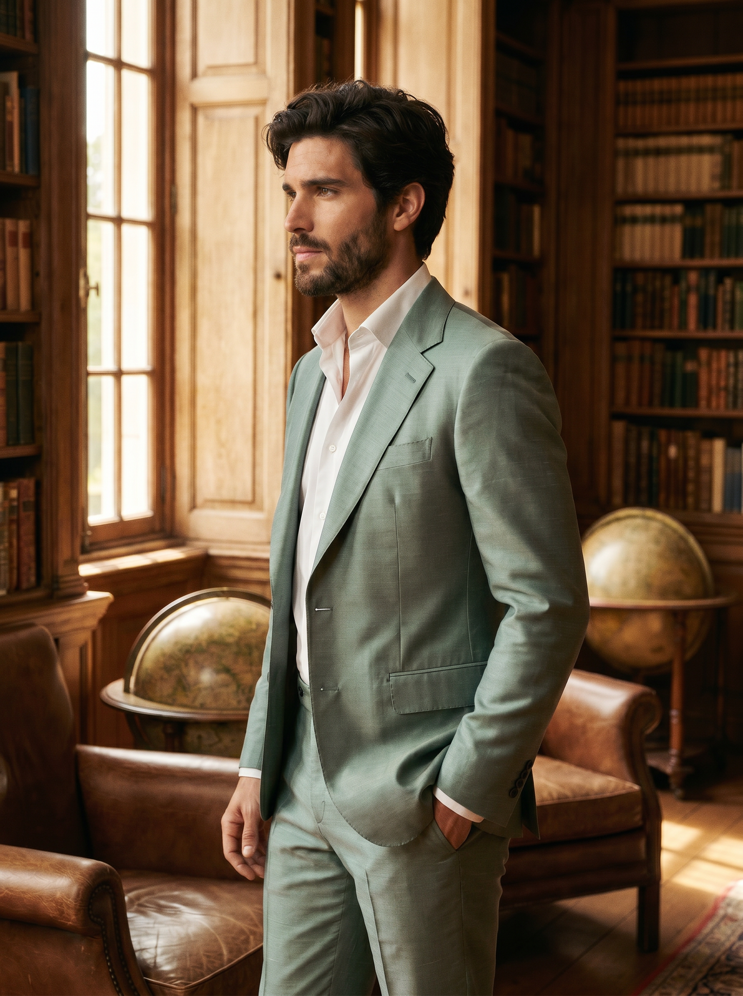 Seafoam Silk Blend Suit — Custom Made to Measure - side view