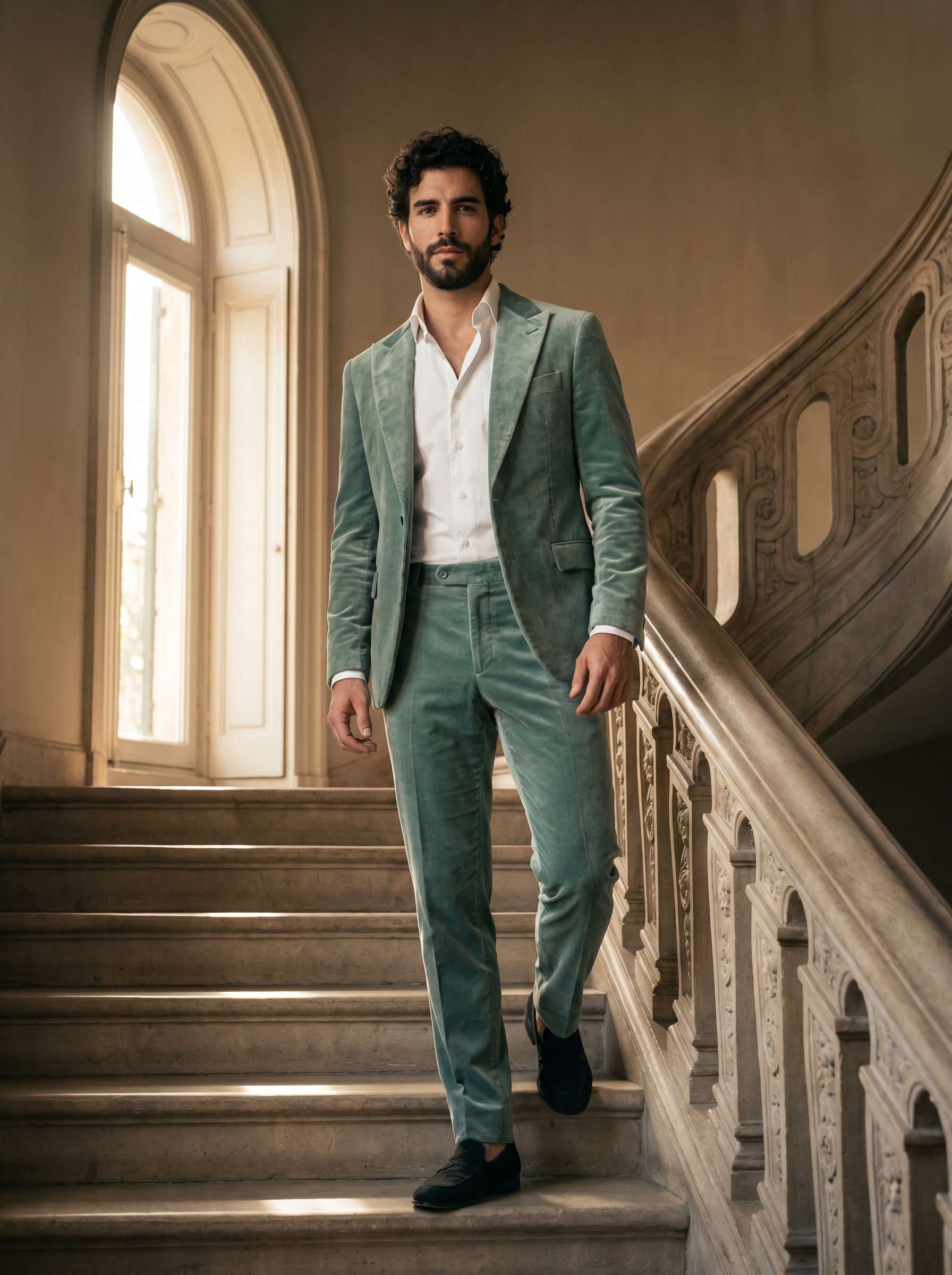 Seafoam Velvet Groomsmen Suit — Custom Made to Measure - front view