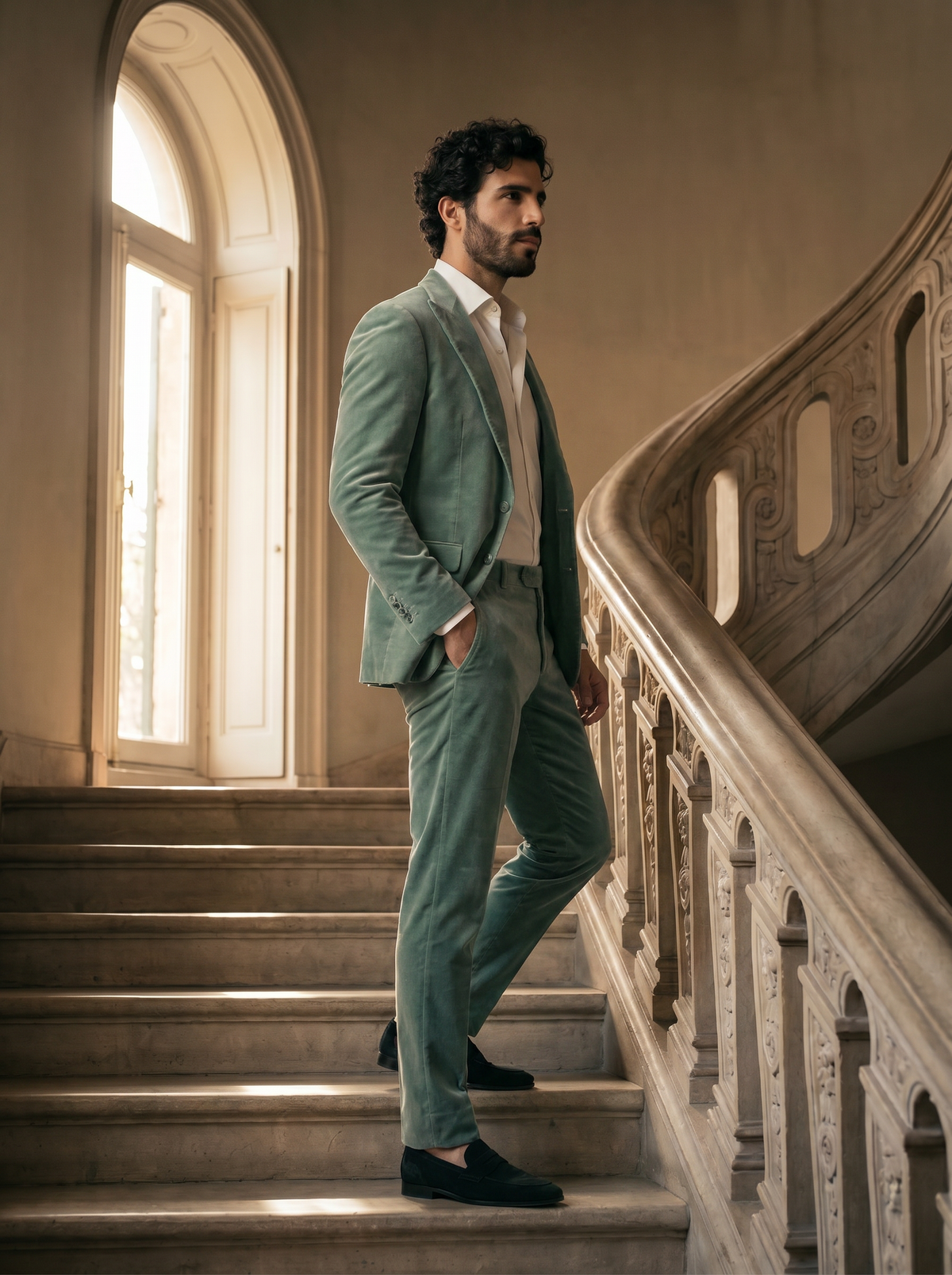 Seafoam Velvet Groomsmen Suit — Custom Made to Measure - side view