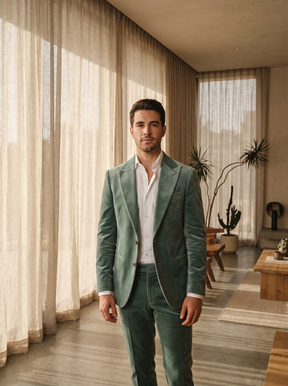 Seafoam Velvet Suit — Custom Made to Measure - front view