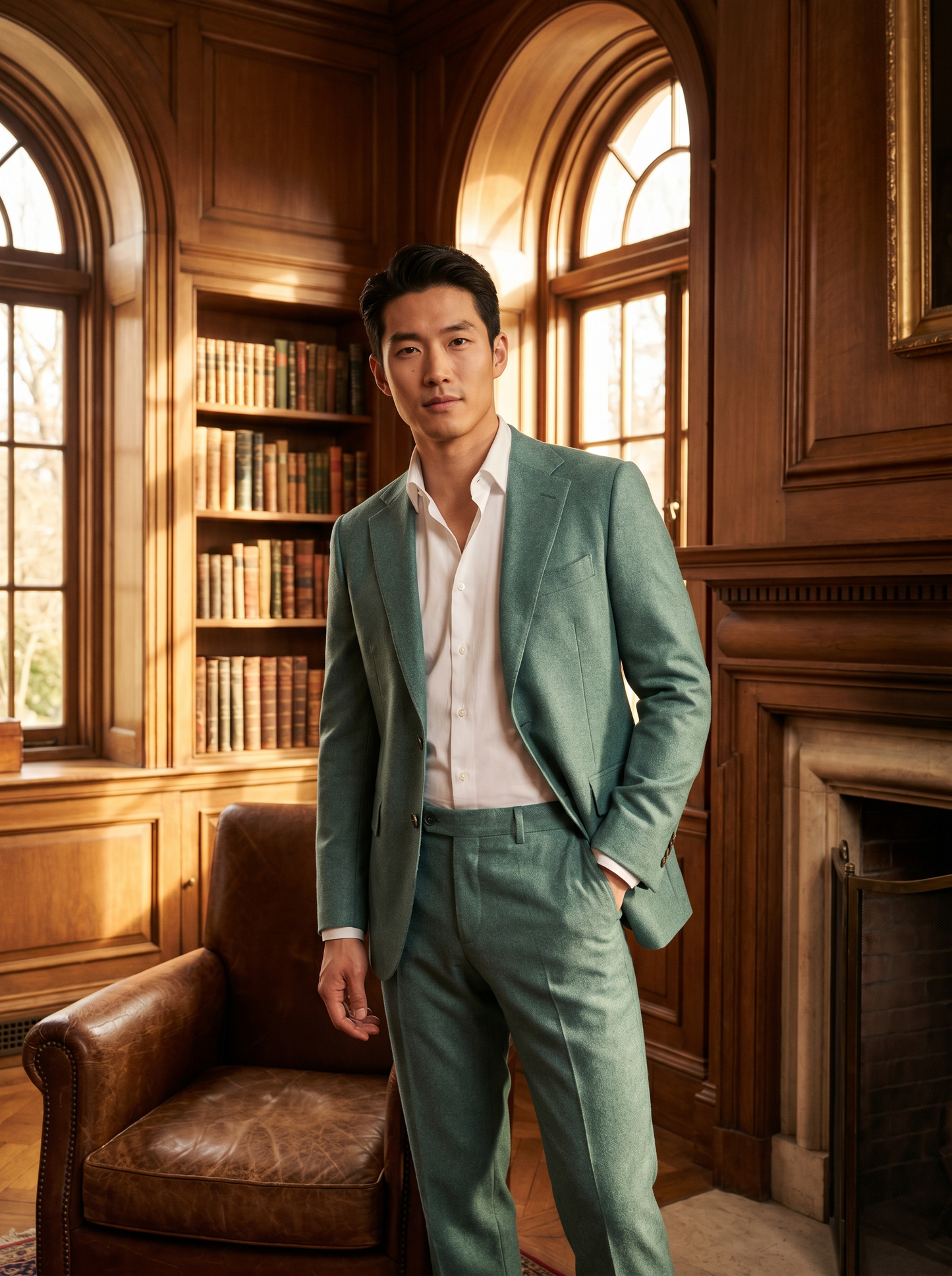 Seafoam Wool Groomsmen Suit — Custom Made to Measure - front view