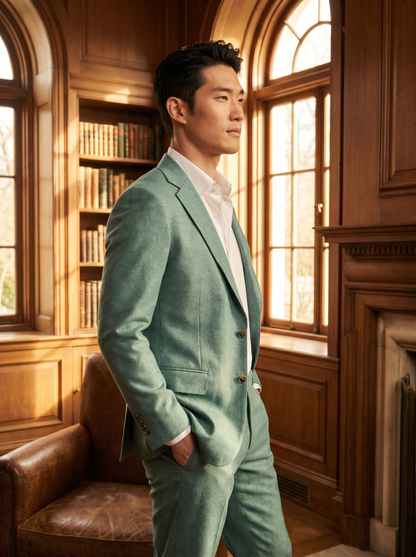 Seafoam Wool Groomsmen Suit — Custom Made to Measure - side view