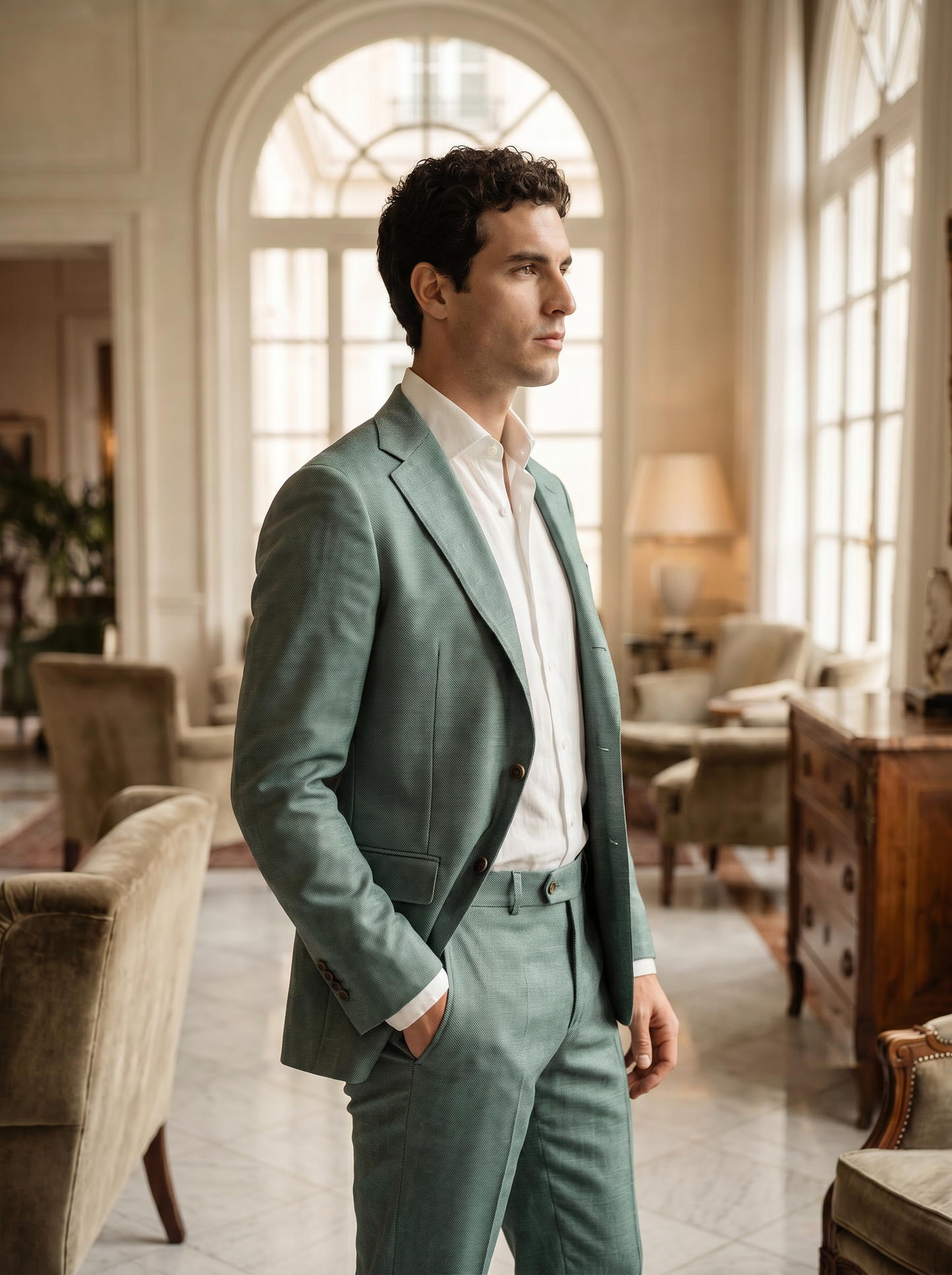 Seafoam Wool Suit — Custom Made to Measure - side view