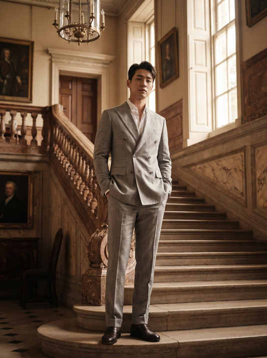 Silver Cotton Double Breasted Suit — Custom Made to Measure - front view