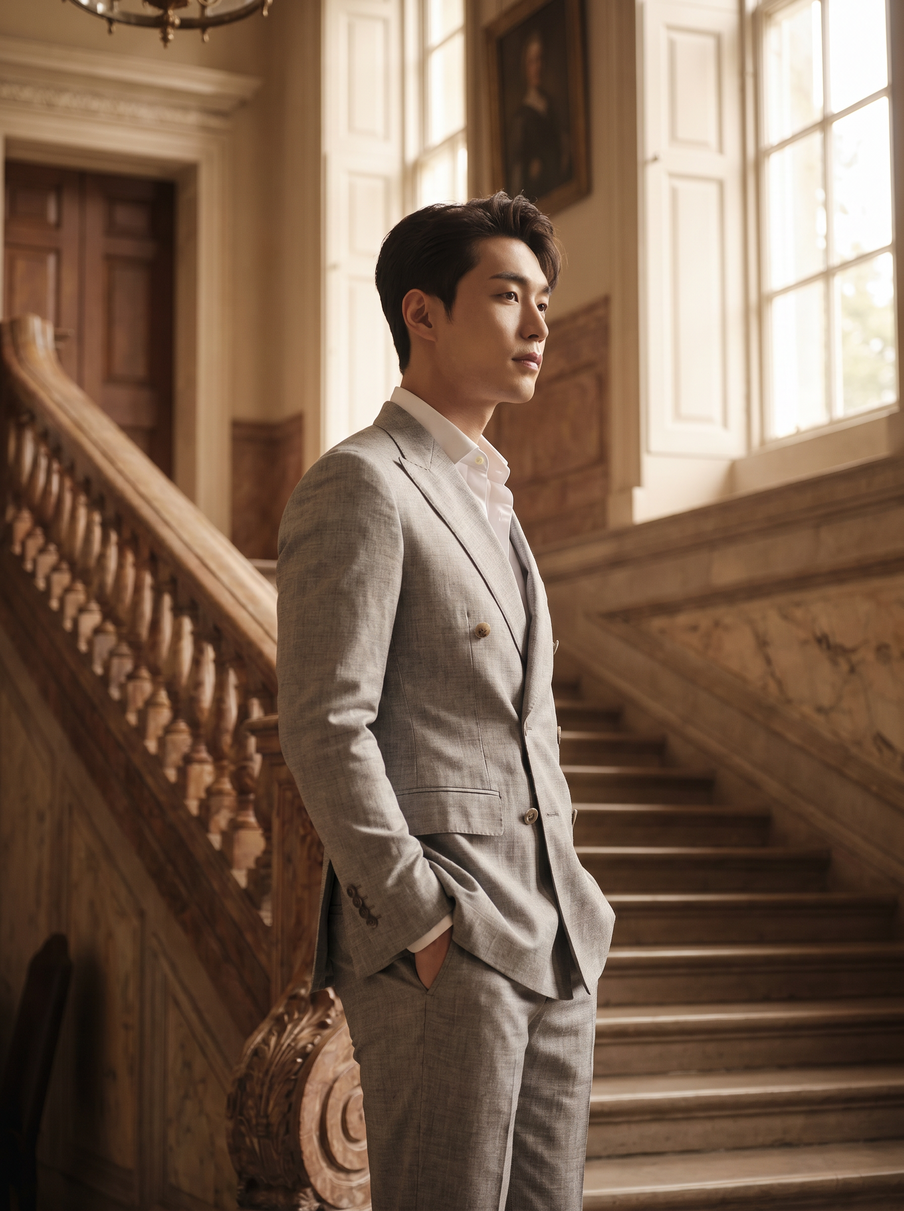 Silver Cotton Double Breasted Suit — Custom Made to Measure - side view