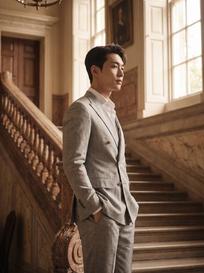 Silver Cotton Double Breasted Suit — Custom Made to Measure - side view