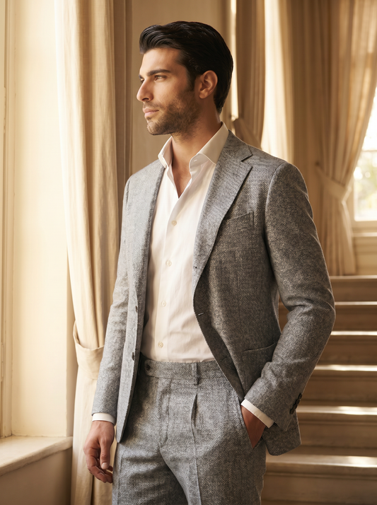 Silver Cotton Groomsmen Suit — Custom Made to Measure - side view
