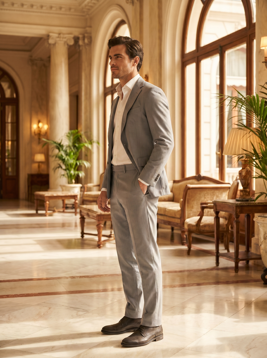 Silver Cotton Suit — Custom Made to Measure - side view