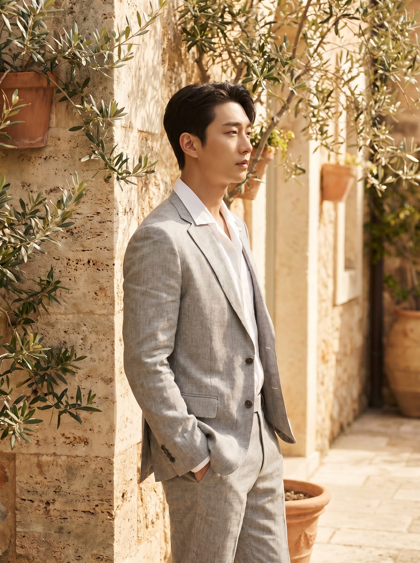 Silver Linen Groomsmen Suit — Custom Made to Measure - side view