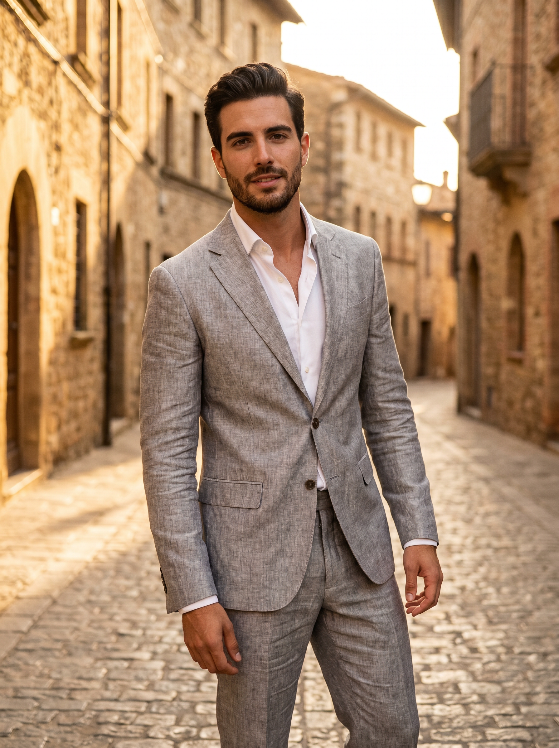 Silver Linen Suit — Custom Made to Measure - front view