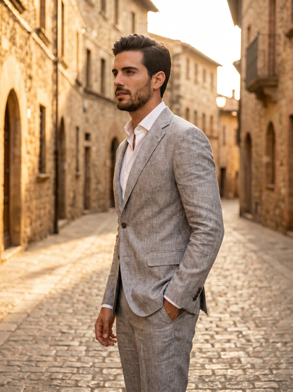 Silver Linen Suit — Custom Made to Measure - side view