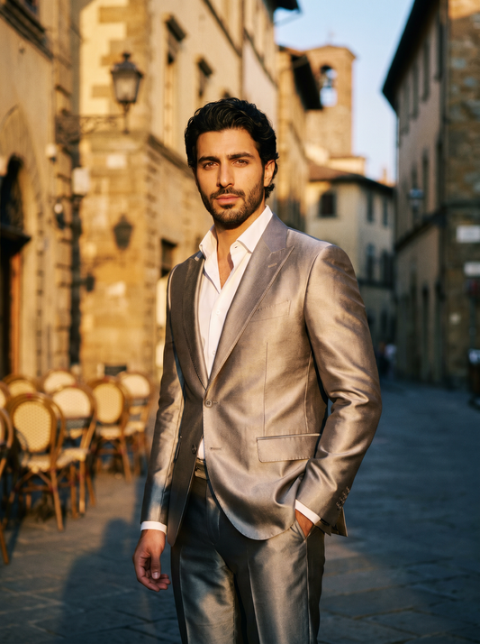 Silver Silk Blend Suit — Custom Made to Measure - front view