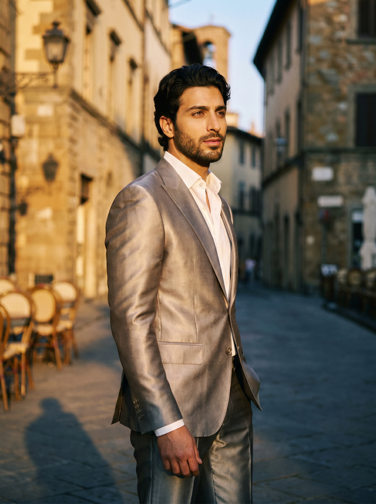 Silver Silk Blend Suit — Custom Made to Measure - side view