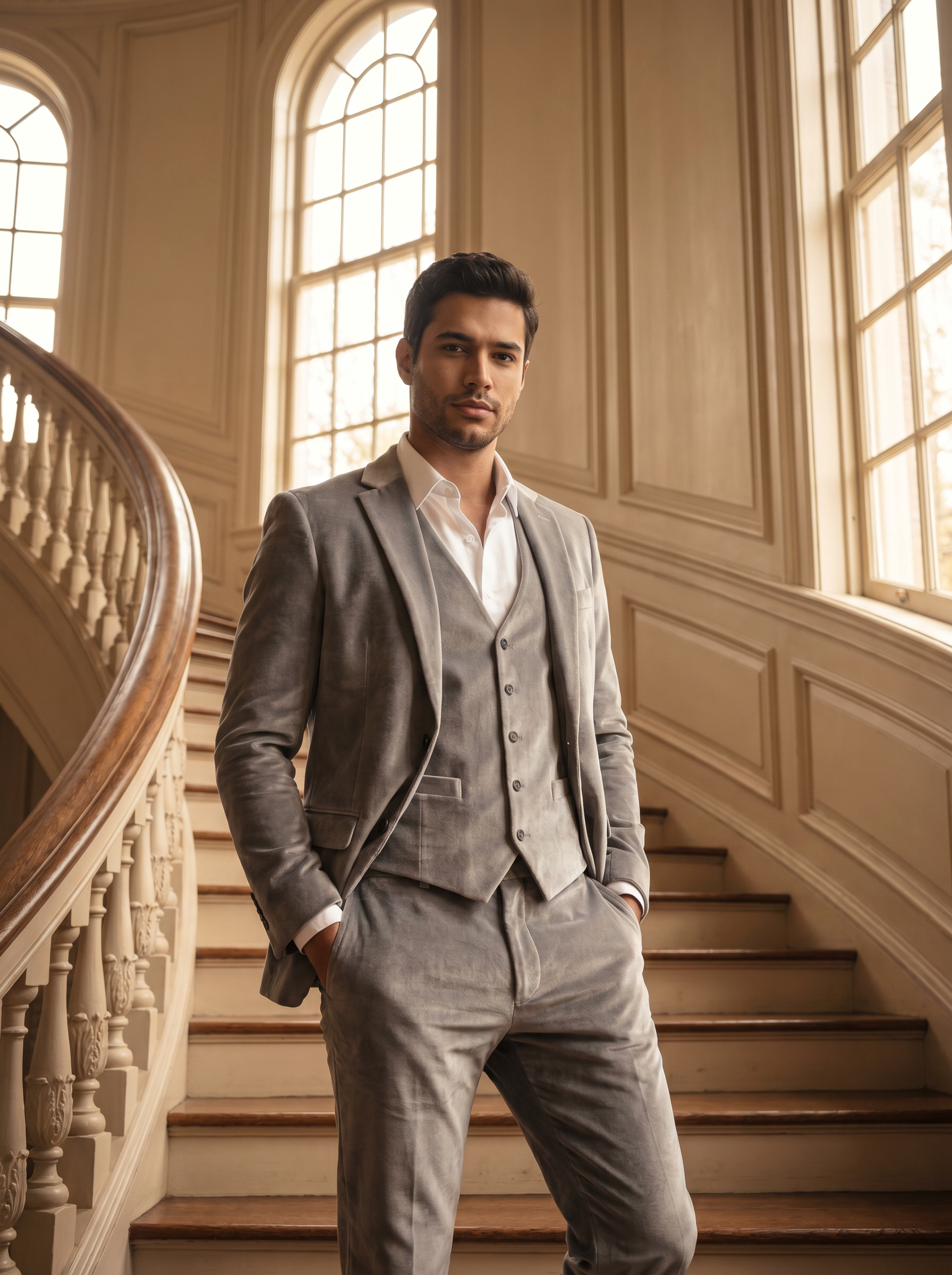 Silver Velvet 3-Piece Suit — Custom Made to Measure - front view