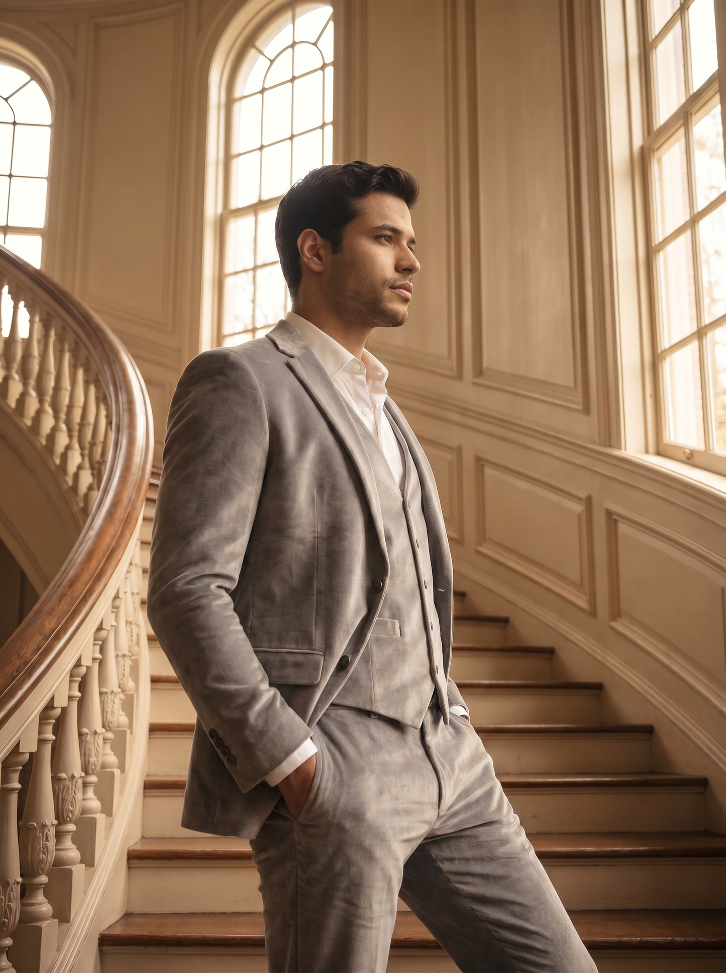 Silver Velvet 3-Piece Suit — Custom Made to Measure - side view