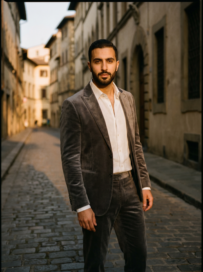 Silver Velvet Groomsmen Suit — Custom Made to Measure - front view