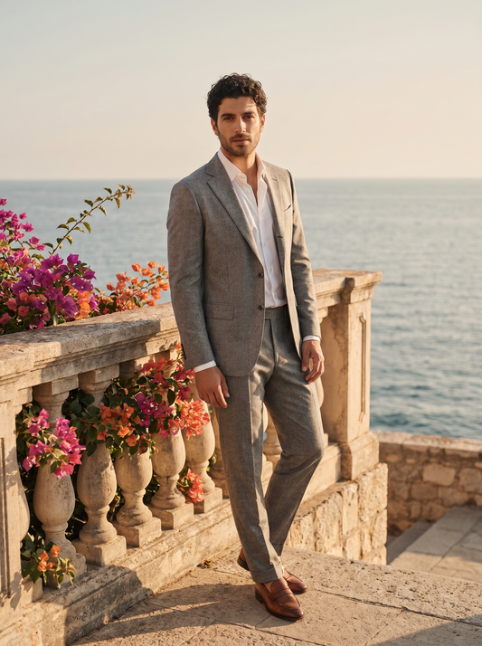 Silver Wool Groomsmen Suit — Custom Made to Measure - front view