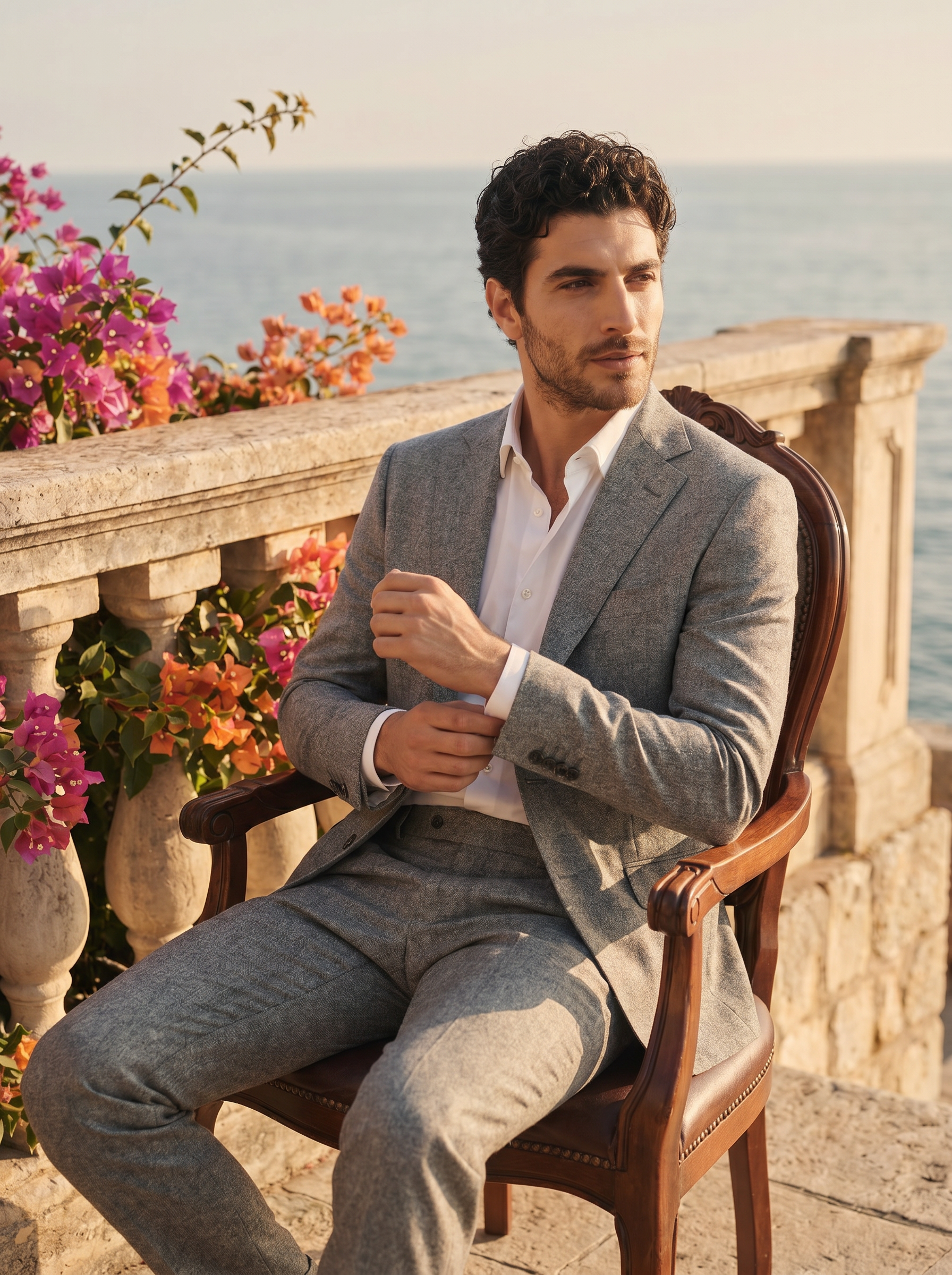 Silver Wool Groomsmen Suit — Custom Made to Measure - seated view