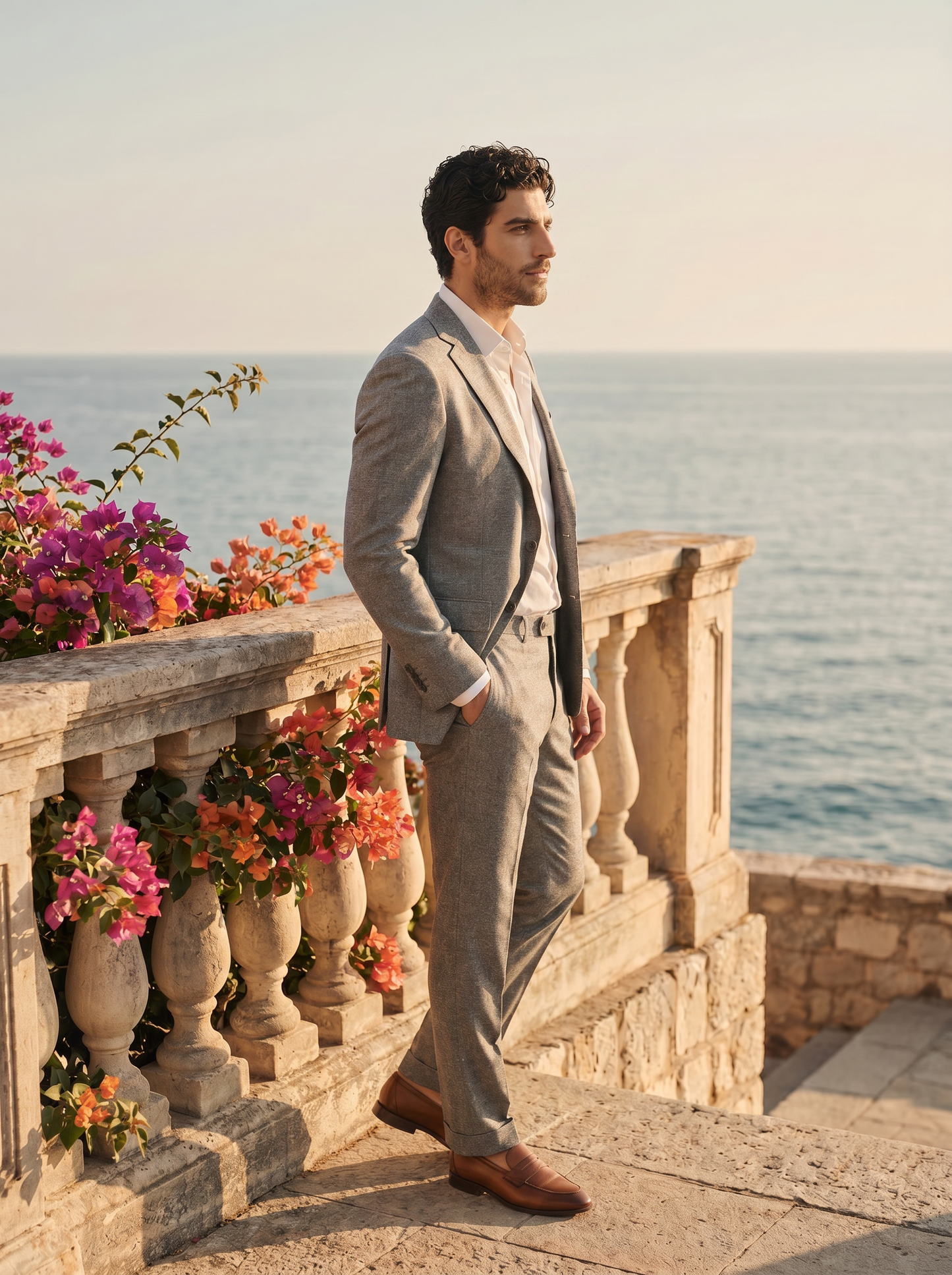 Silver Wool Groomsmen Suit — Custom Made to Measure - side view