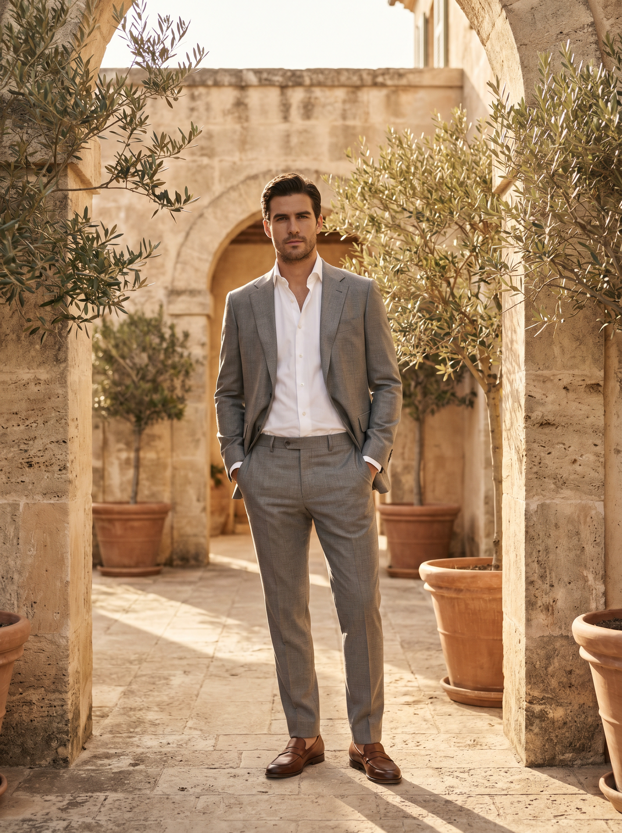 Silver Wool Suit — Custom Made to Measure - front view