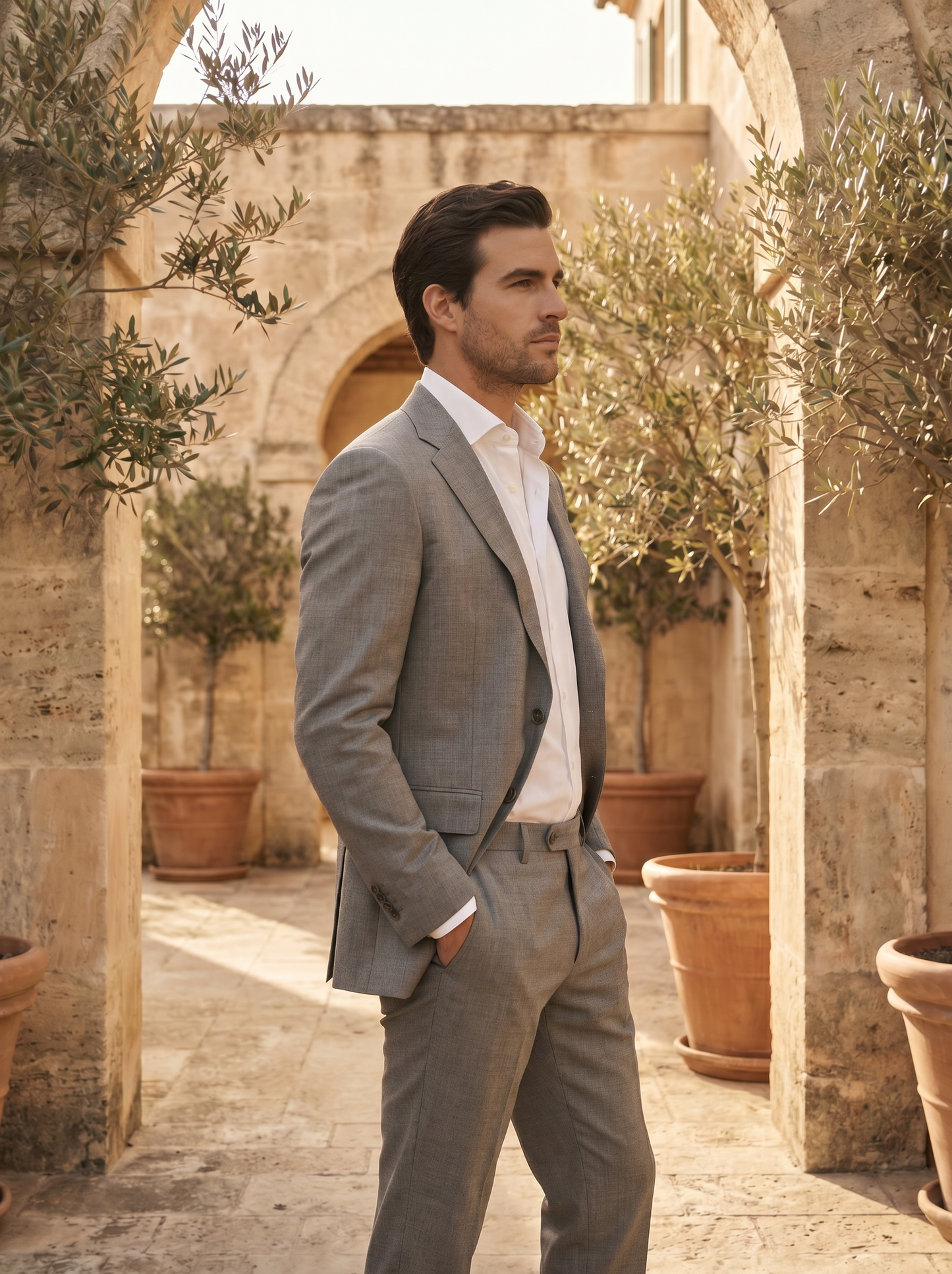 Silver Wool Suit — Custom Made to Measure - side view