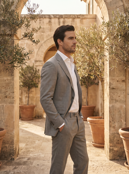 Silver Wool Suit — Custom Made to Measure - side view