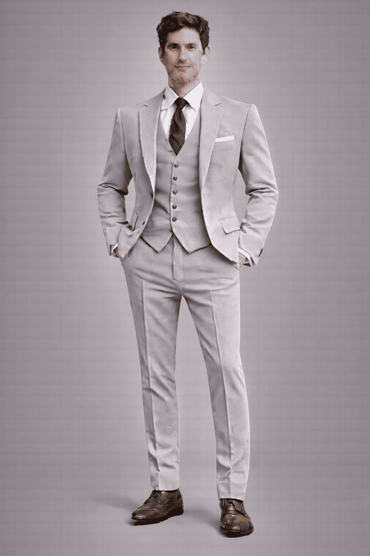 Silver Cotton Slim Fit Suit — Custom Made to Measure