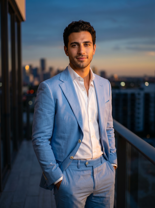Sky Blue Cotton Suit — Custom Made to Measure - front view