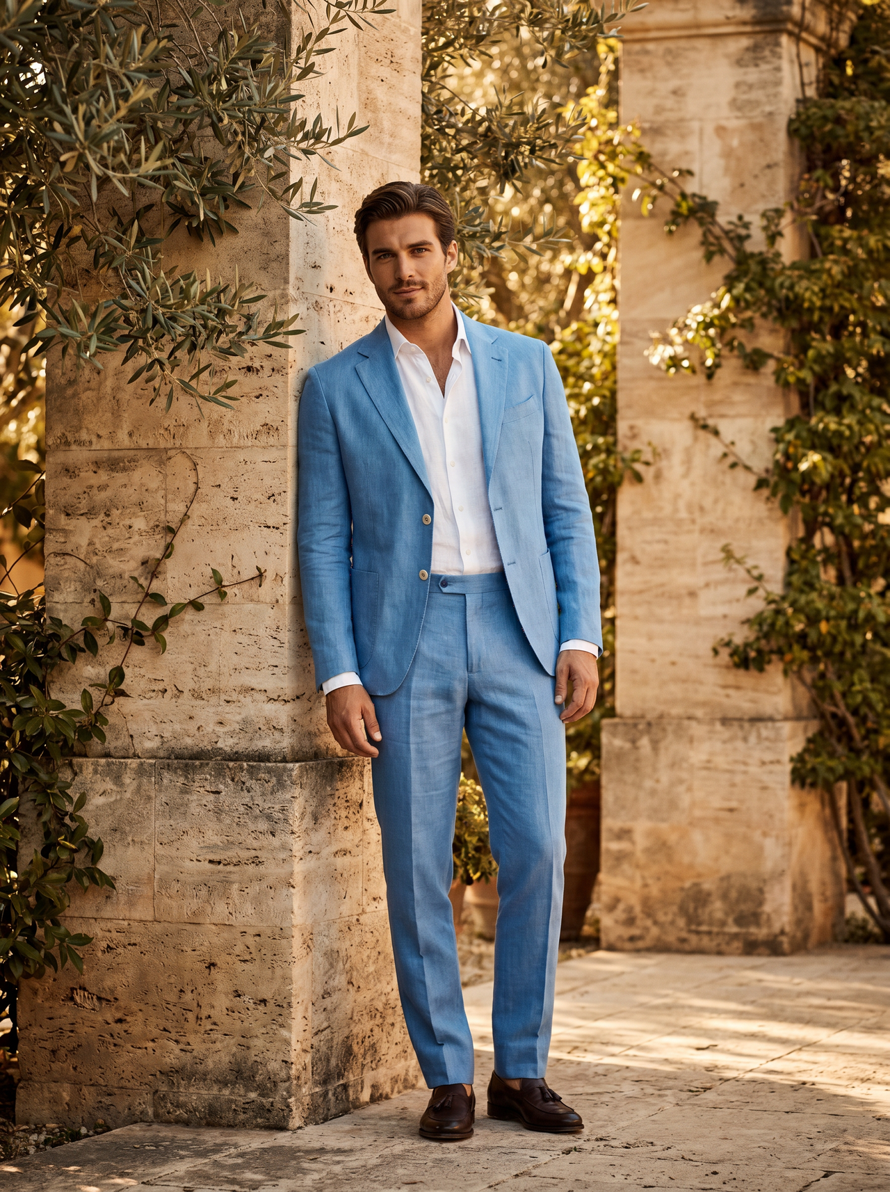 Sky Blue Linen Suit — Custom Made to Measure - front view
