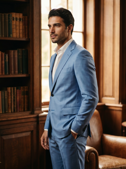 Sky Blue Silk Blend Suit — Custom Made to Measure - side view