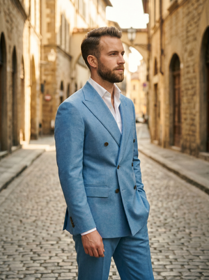 Sky Blue Wool Double Breasted Suit — Custom Made to Measure — 2