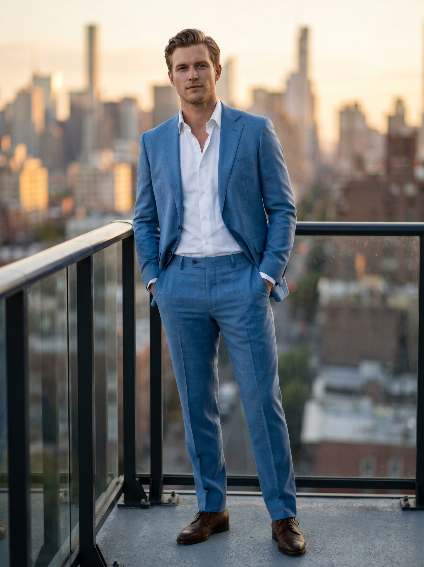 Sky Blue Wool Groomsmen Suit — Custom Made to Measure - front view