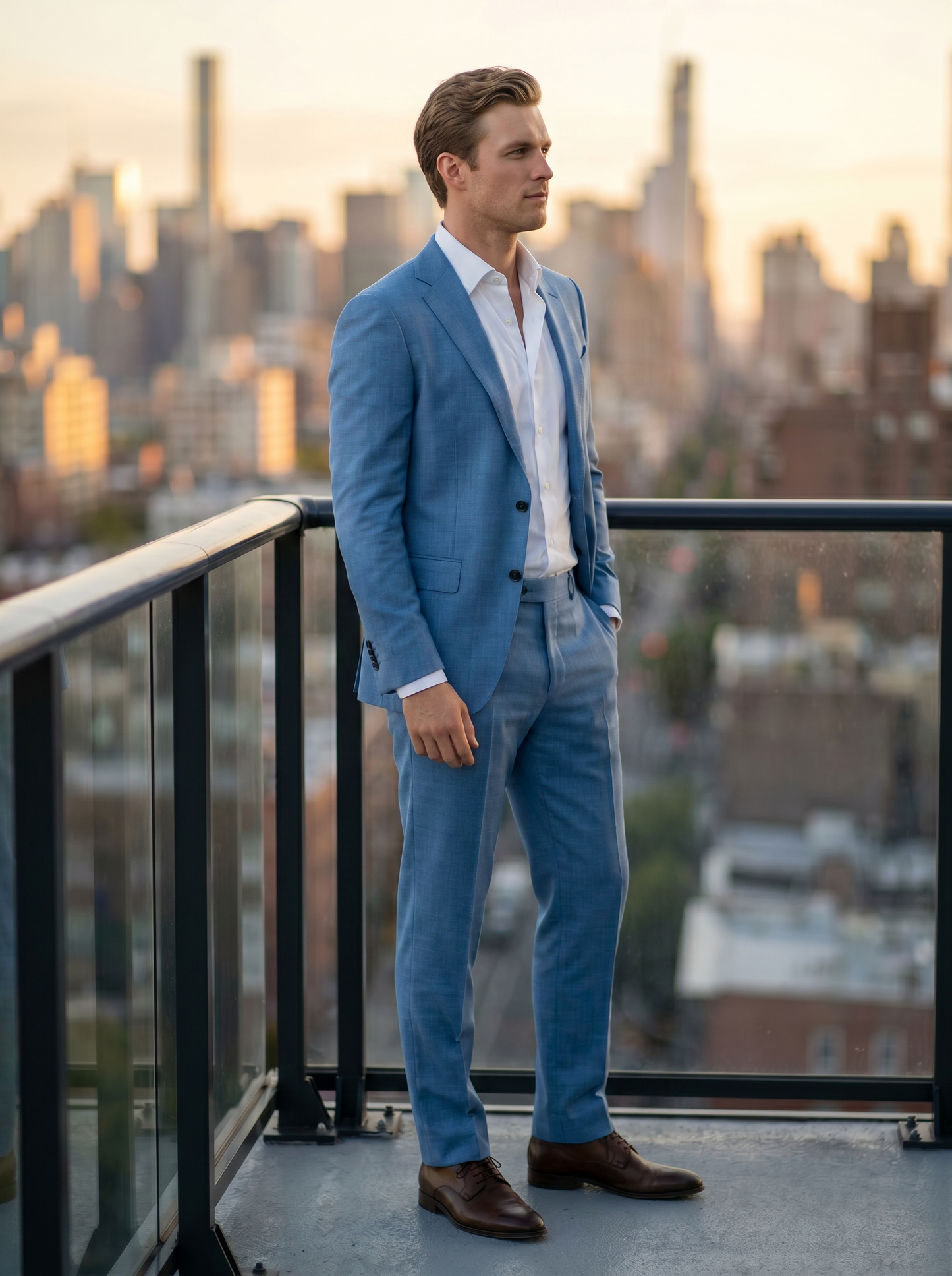 Sky Blue Wool Groomsmen Suit — Custom Made to Measure - side view