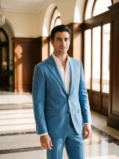 Sky Blue Wool Suit — Custom Made to Measure - front view