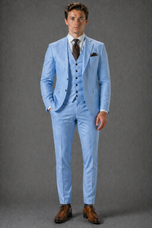 Sky Blue Cotton Slim Fit Suit — Custom Made to Measure